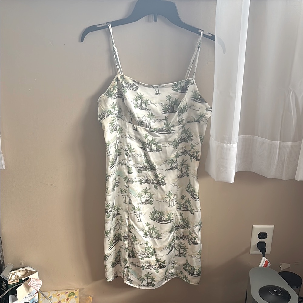 Tropical Print Spaghetti Strap Dress